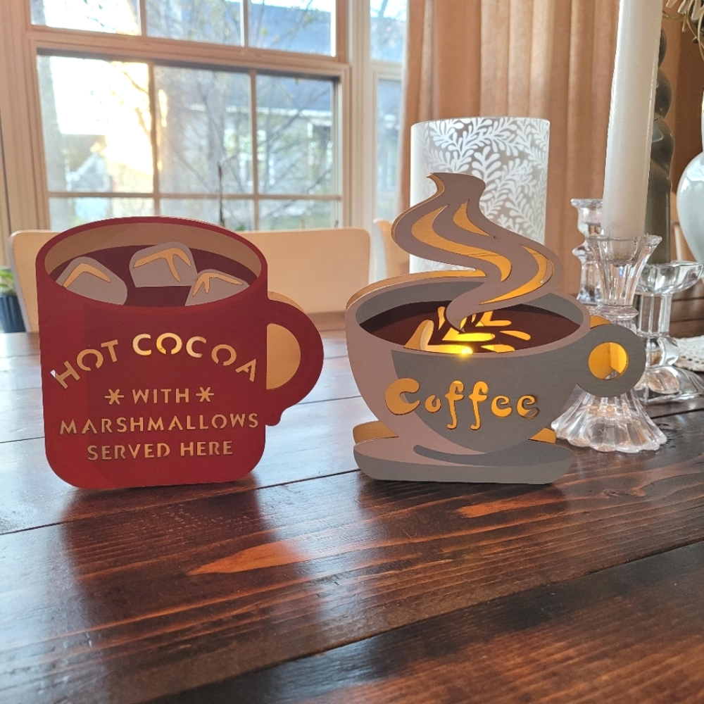 Coffee and hot chocolate wood lights